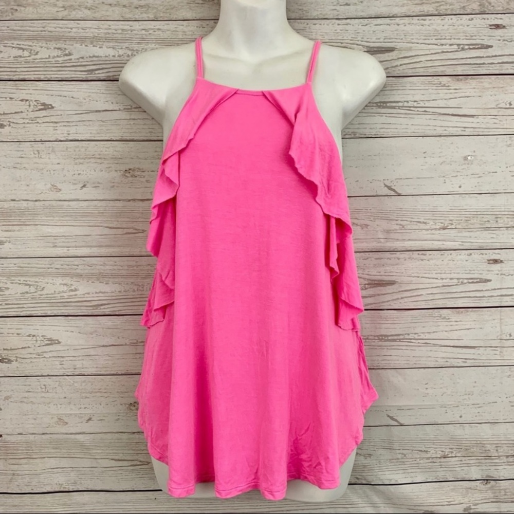 Hot pink high neck ruffle top by express NWT